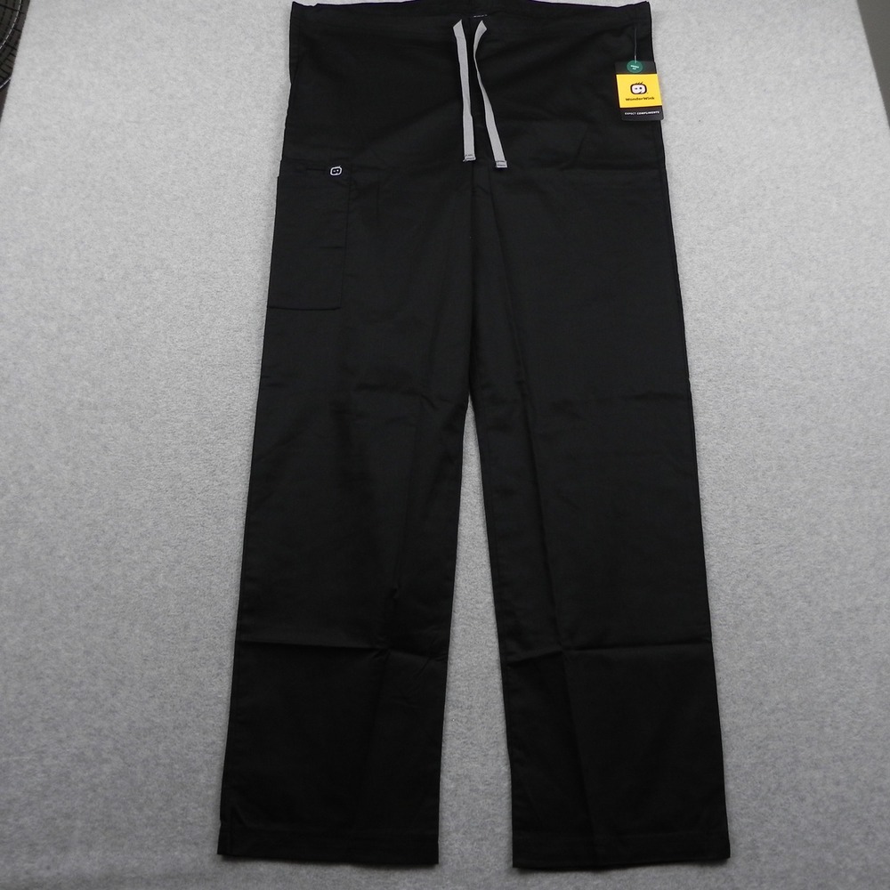 WonderWink WonderWork Scrub Pants Unisex Medium Black Cargo Medical Uniform